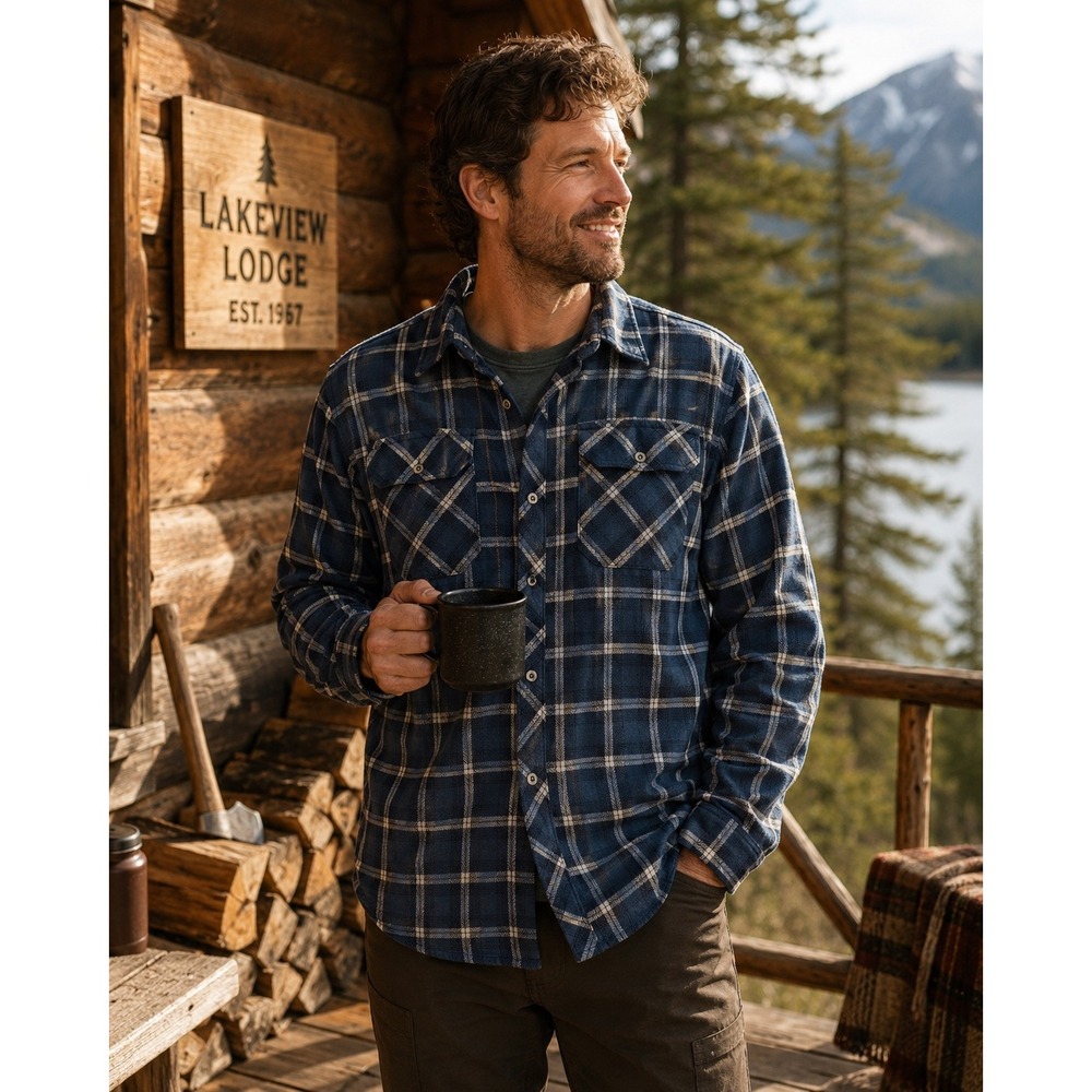 Outdoor Research Beyond Boundaries Blue Plaid Flannel Shirt XL Polyester Hiking